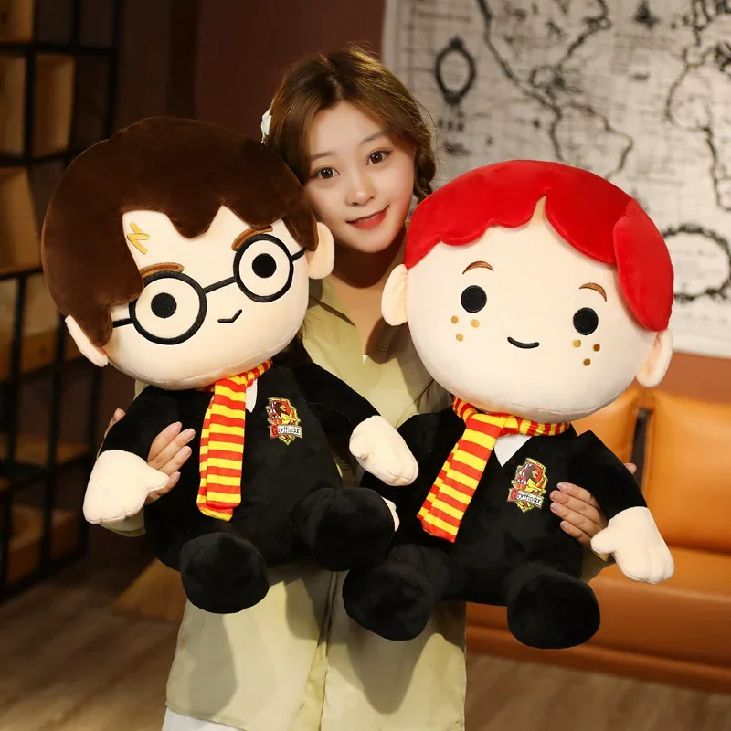 Adorable Peluche de Gran Tamaño de Harry Potter y Ron Weasley con Bufanda, Muñeco de Peluche Suave de la Película y la Serie de TV, Personaje Coleccionable de Harry Potter