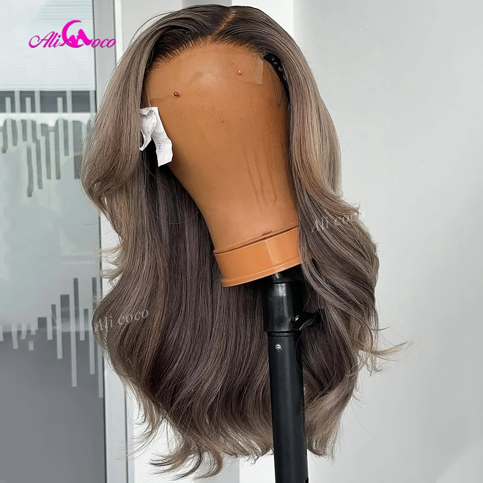 

180 Density Highlight Ash Grey Colored Body Wave Human Hair Wig 13x6 13x4 Transparent Lace Front Wigs Pre Plucked for Women