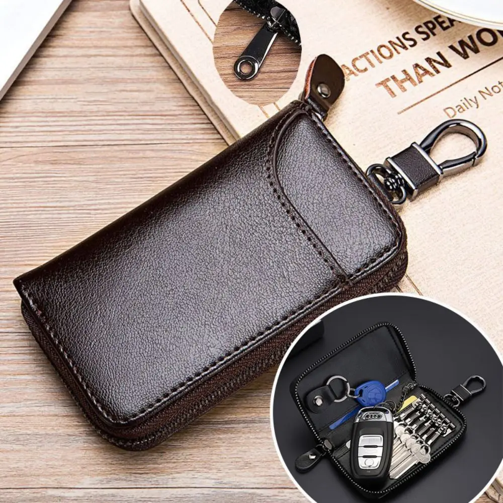 Кошелек для ключей от автомобиля на молнии, однотонный мини-кошелек из искусственной кожи, сумка для ключей, простой портативный держатель для ключей, органайзер, сумка для карт