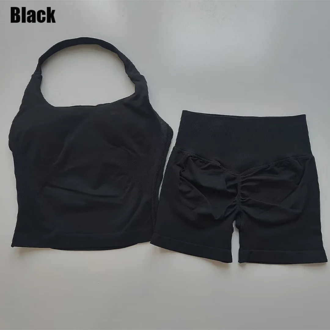 Impact l0g0D Sexy Halter Back High-Waist Peach Sportbeha en Shorts Set Pilates Push-Up Yoga Vest Training Fitness BH Set