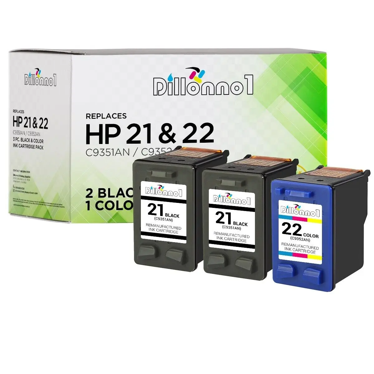 Paquete combinado de tinta de Color negro para impresora HP 21, 3pk, 22