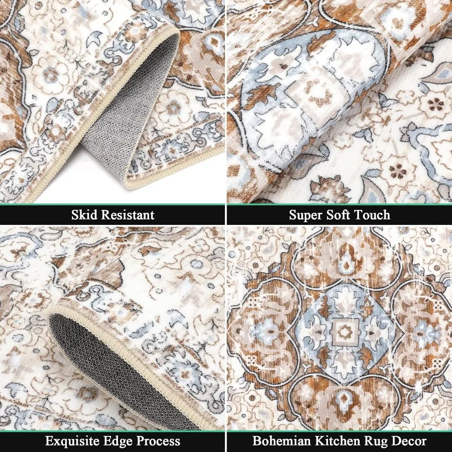 HEBE Farmhouse Kitchen Rugs Sets of 3 Non Slip Washable Boho Kitchen Rugs and Mats for Floor Kitchen Runner Rug Floor Carpet fo