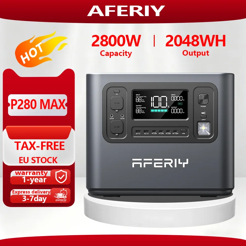 AFERIY P280 MAX Przenośna Stacja Zasilania 2800W Generator Solarny 2048Wh Bateria LiFePO4 Zasilanie Awaryjne do Domu Kemping na Zewnątrz Mobilne Zasilanie