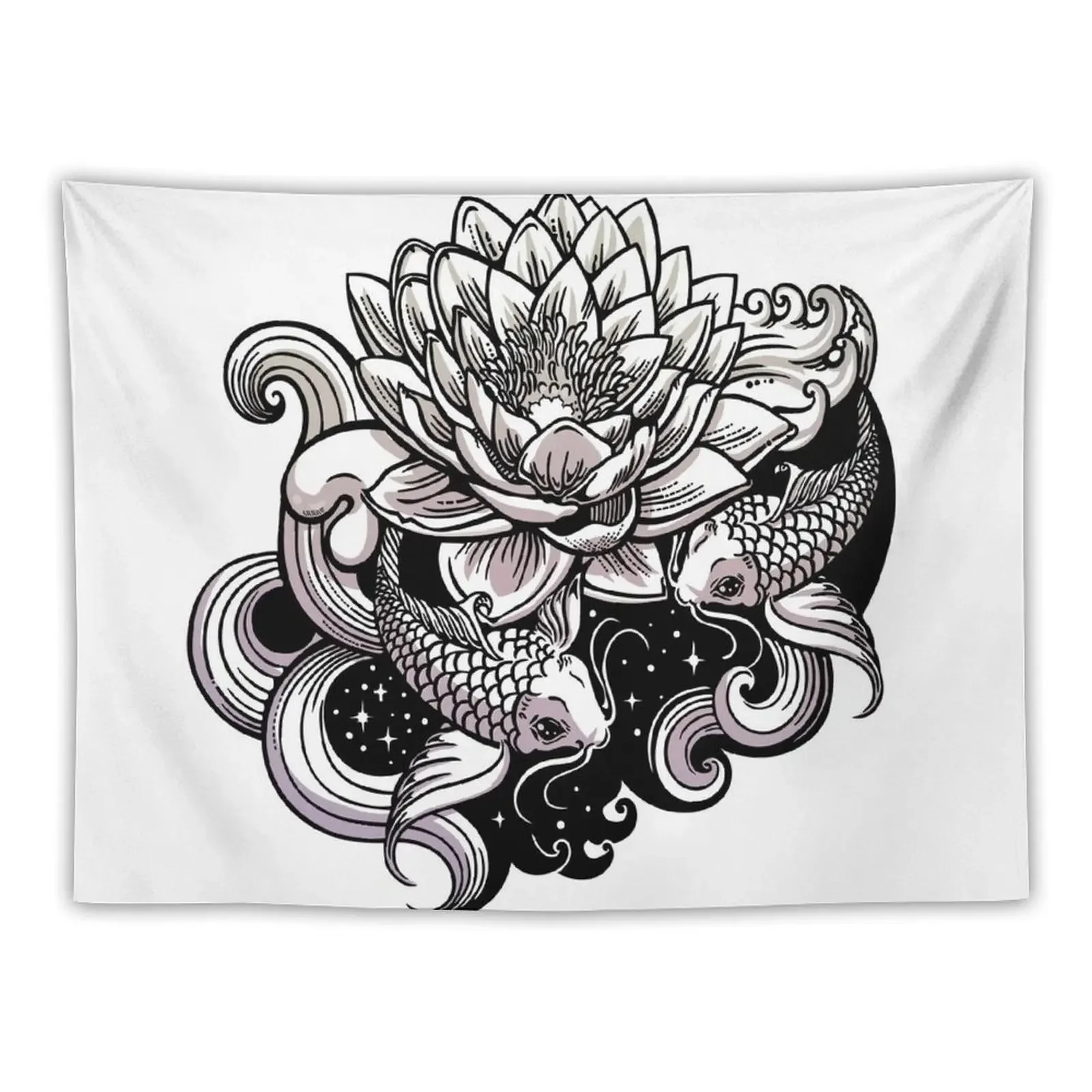 

Lotus flower and BW fish Tapestry Japanese Room Decor Bedroom Decor Wall Decor Hanging Custom Tapestry