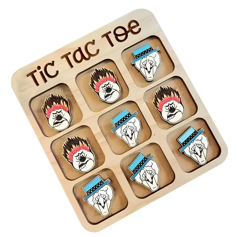 Wooden Puzzle Game Wooden Family Game Tic-Tac-Toe Fun Board Game Interactive Table Decor Decorative Classic Puzzle Game For Kids