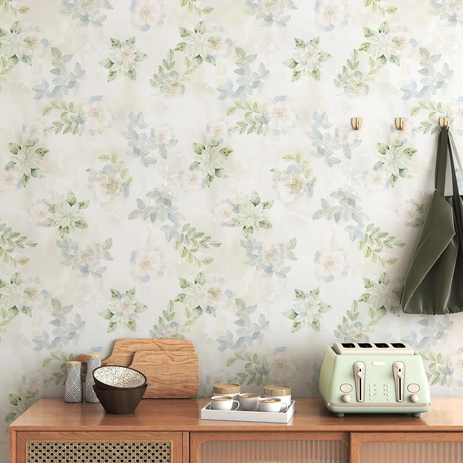 Green Floral Peel and Stick Wallpaper Boho Removable Contact Paper Vinyl Leaf Self Adhesive Wallpaper for Bedroom Wall Furniture