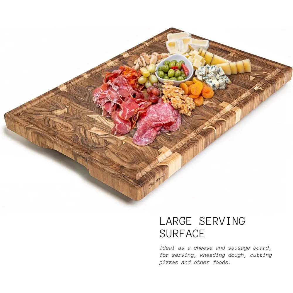 لوح تقطيع كبير من خشب الساج مقاس 23 × 15 × 1.5 مع أخدود عصير وأقدام غير قابلة للانزلاق للاستخدام المتين في المطبخ