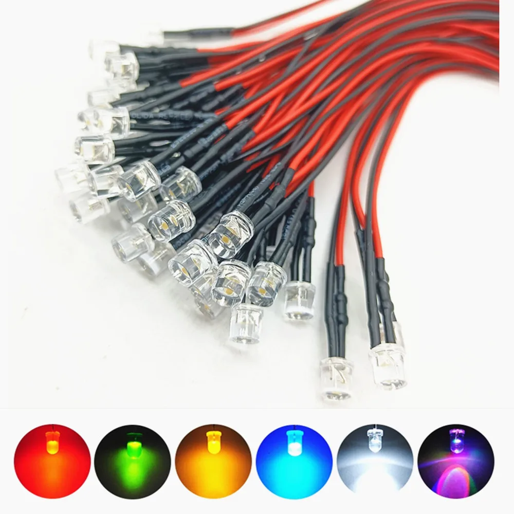 30pcs Batch 20cm Pre-Wired 3mm 5mm Flat Head LED Bulb Pre-Wired LED For DIY Home Decoration DC5-12V