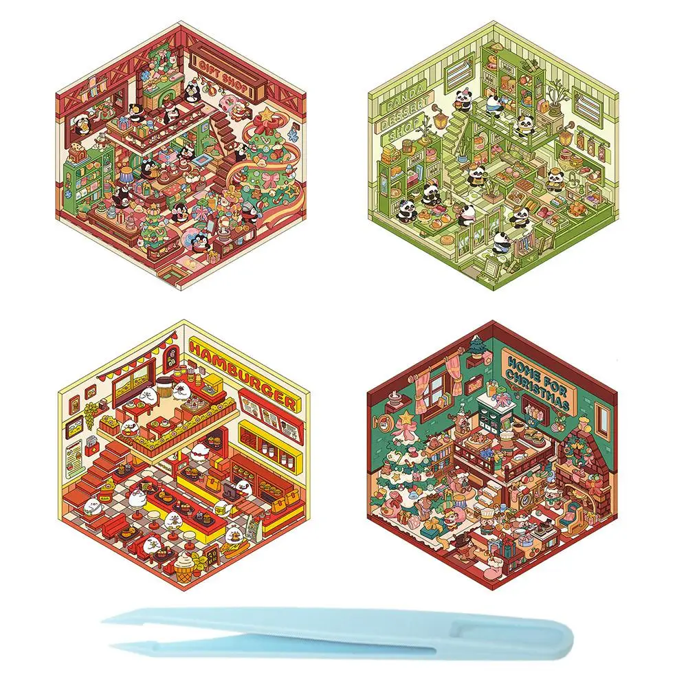 1-4Pcs Interest Sticker 3D Cute Cartoon Pocket Diy Scene Landscaping Decor Sticker Stacking Pasting Gift For Kid Child Student