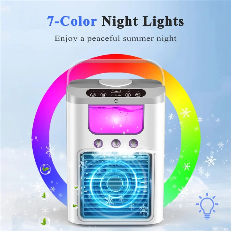 M14K-Mini Air Cooler Humidifier Quiet Portable Air Conditioner,Tabletop Evaporative Fan,7-Color LED Light For Home,Office