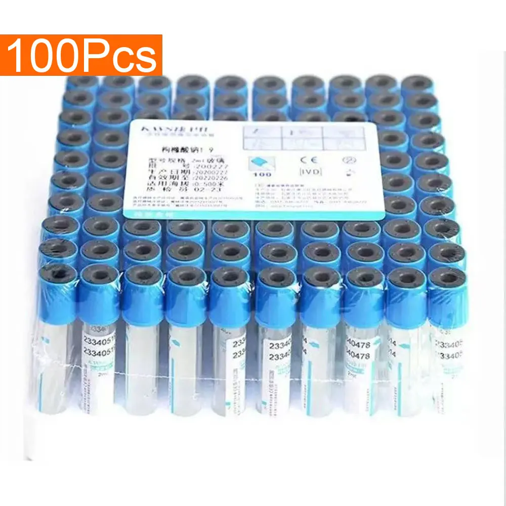 KIYUE 100Pcs Sterile Buffered Sodium Citrate 1:9 Blood Collection Coagulation Tubes Plastic Tube Dog Cat Pet Animal Lab Supplies