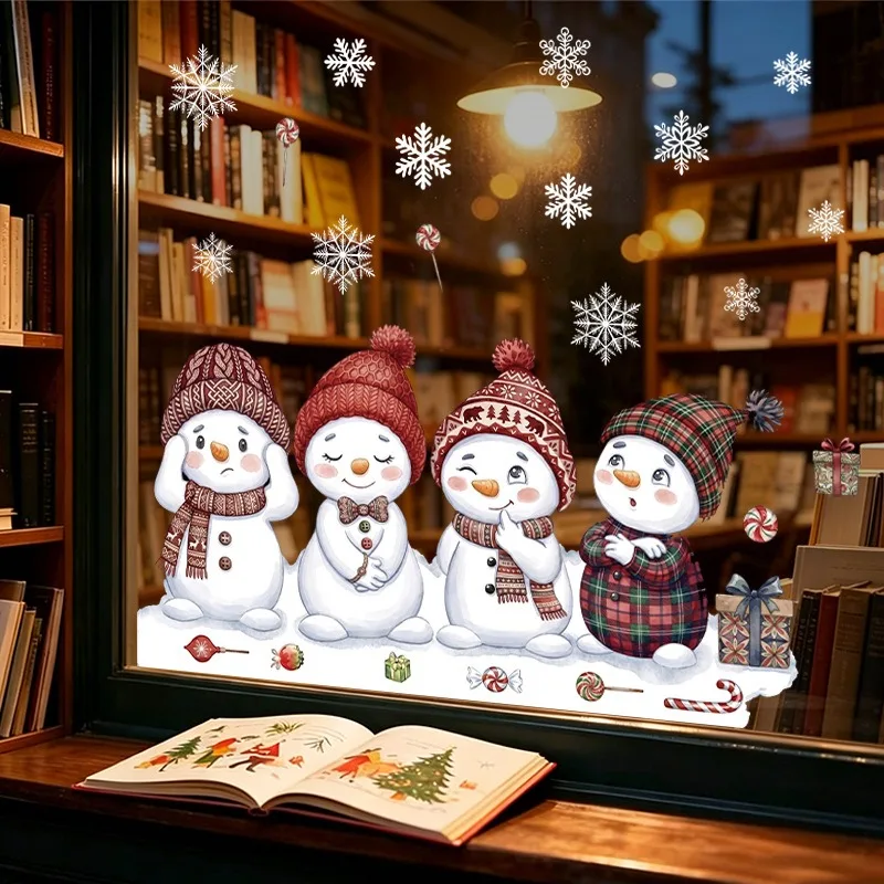 2027 Christmas Snowman Static Window Clings Snowflake Gift Window Stickers Removable Glass Door Shop Window Decals