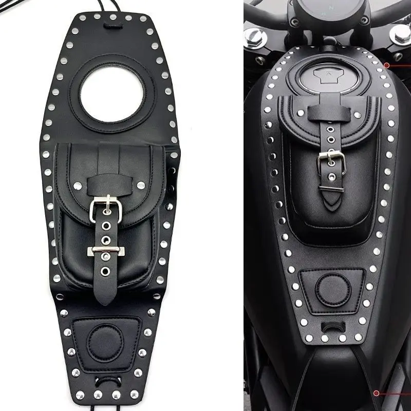 Motorcycle Studded PU Leather Tank Chap Cover Panel Pad Bib Bra Bag for Davidson 883 1200 XL Sportster Waterproof Fuel Pouch