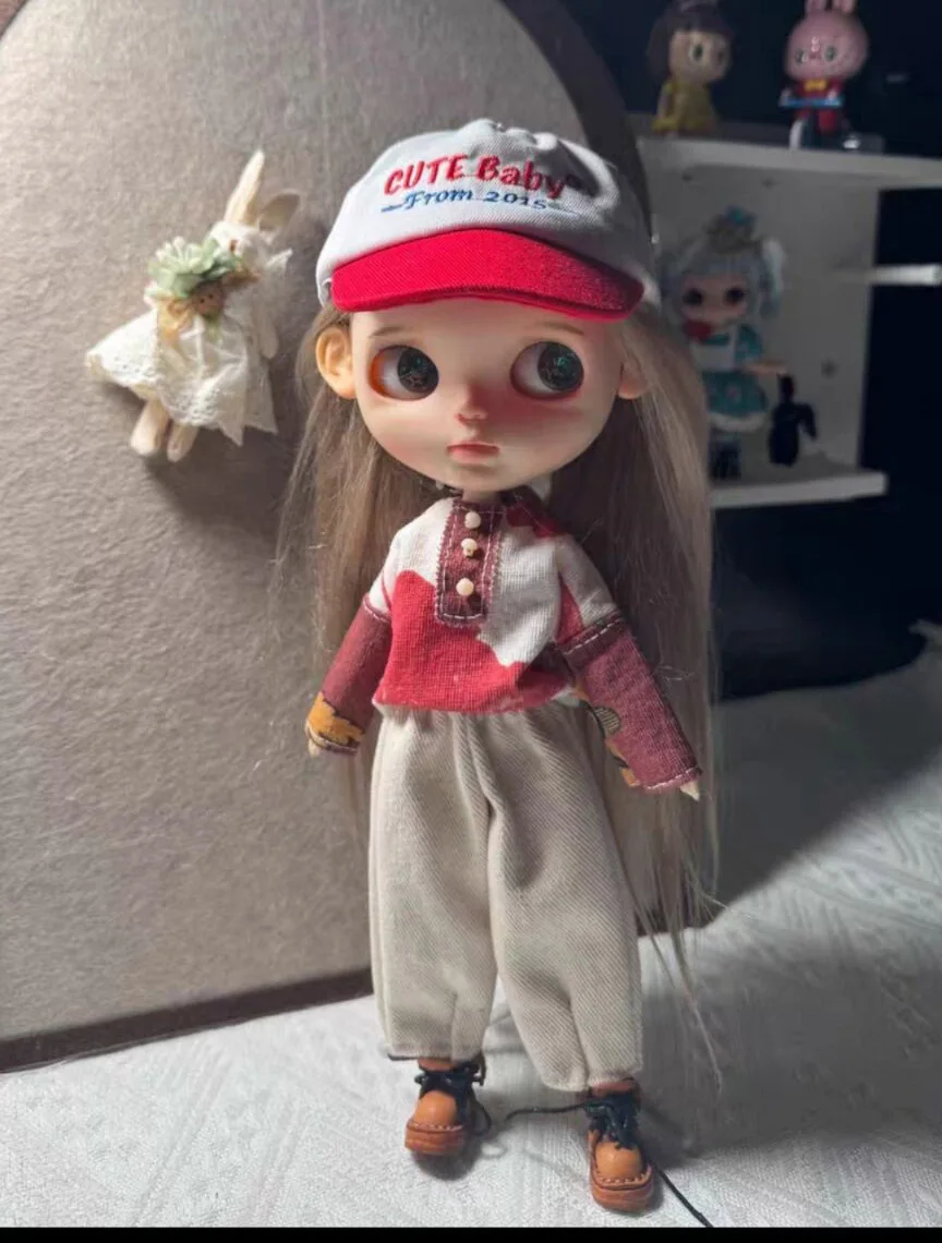 

2 шт., спортивная футболка для отдыха Blythe/landoudou с длинными рукавами в стиле пэчворк/свободные джинсы (подходит для Lulu, oy24, Ob22,24,26,zone, Jenny)