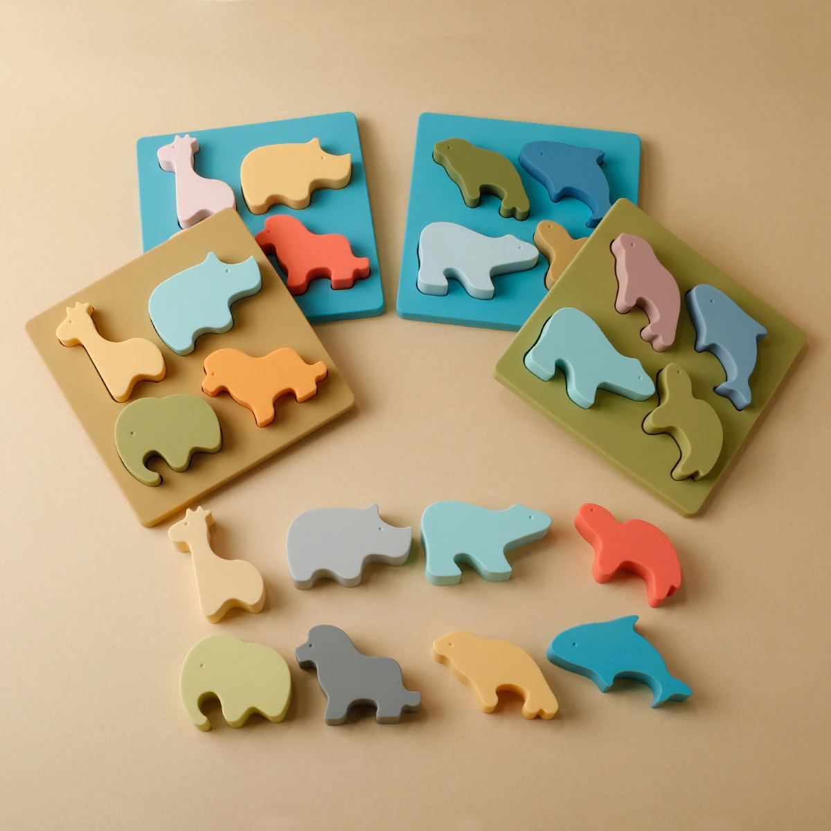 Silicone Animal Puzzle For Kids 2 3 Years Montessori Educational Baby Toys Hand Grab Board 3D Puzzles Silicone Toys for Children