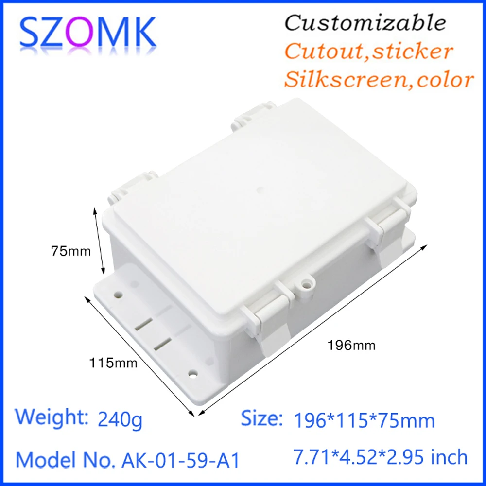 196*115*75mm SZOMK IP66 Waterproof Device Enclosure Control Box Electronics Hinged Plastic enclosure PCB Junction housing