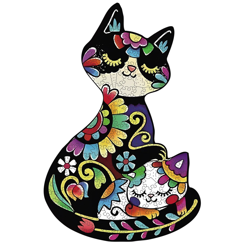 Wooden Puzzle for Adults, Cartoon cat Puzzles, Special Holiday Gifts for Friends Family Modern Art Home Decor