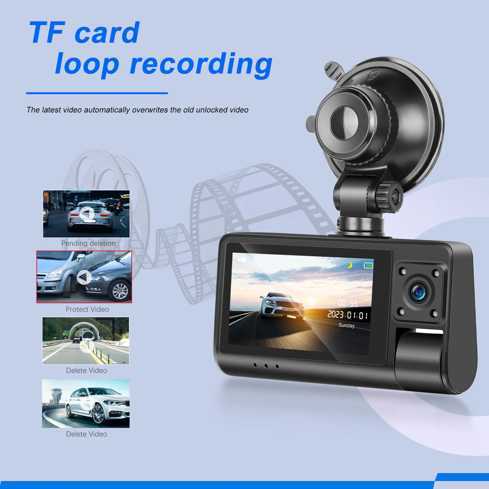 LeeKooLuu 1080P Full HD Dash Cam in Car DVR Camera Video Recorder Night Vision Rear View 3 Lens HD Cycle Recording Video Monitor