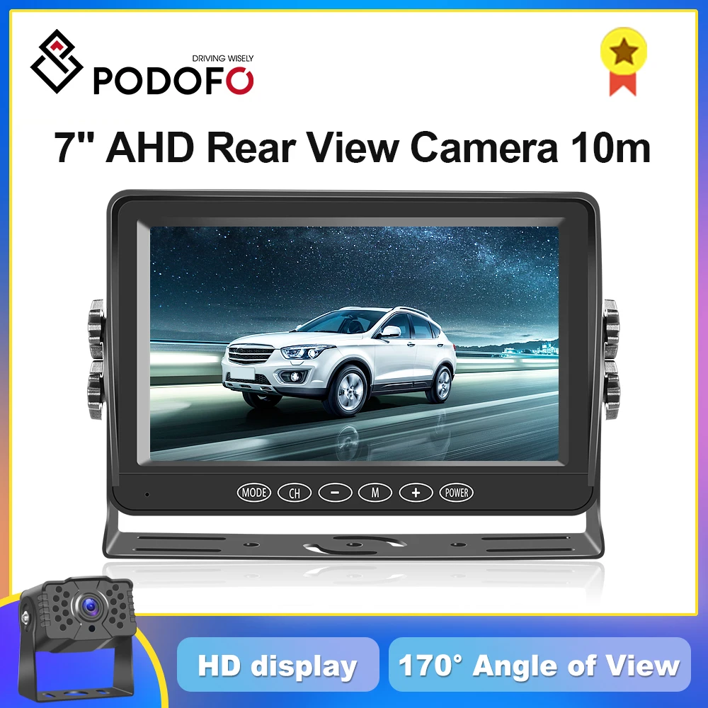 

Pododo 7inch AHD Monitor Backup System Night Vision Reverse Rear View Camera Set Car Auto Parking Accessories For Bus RV Truck