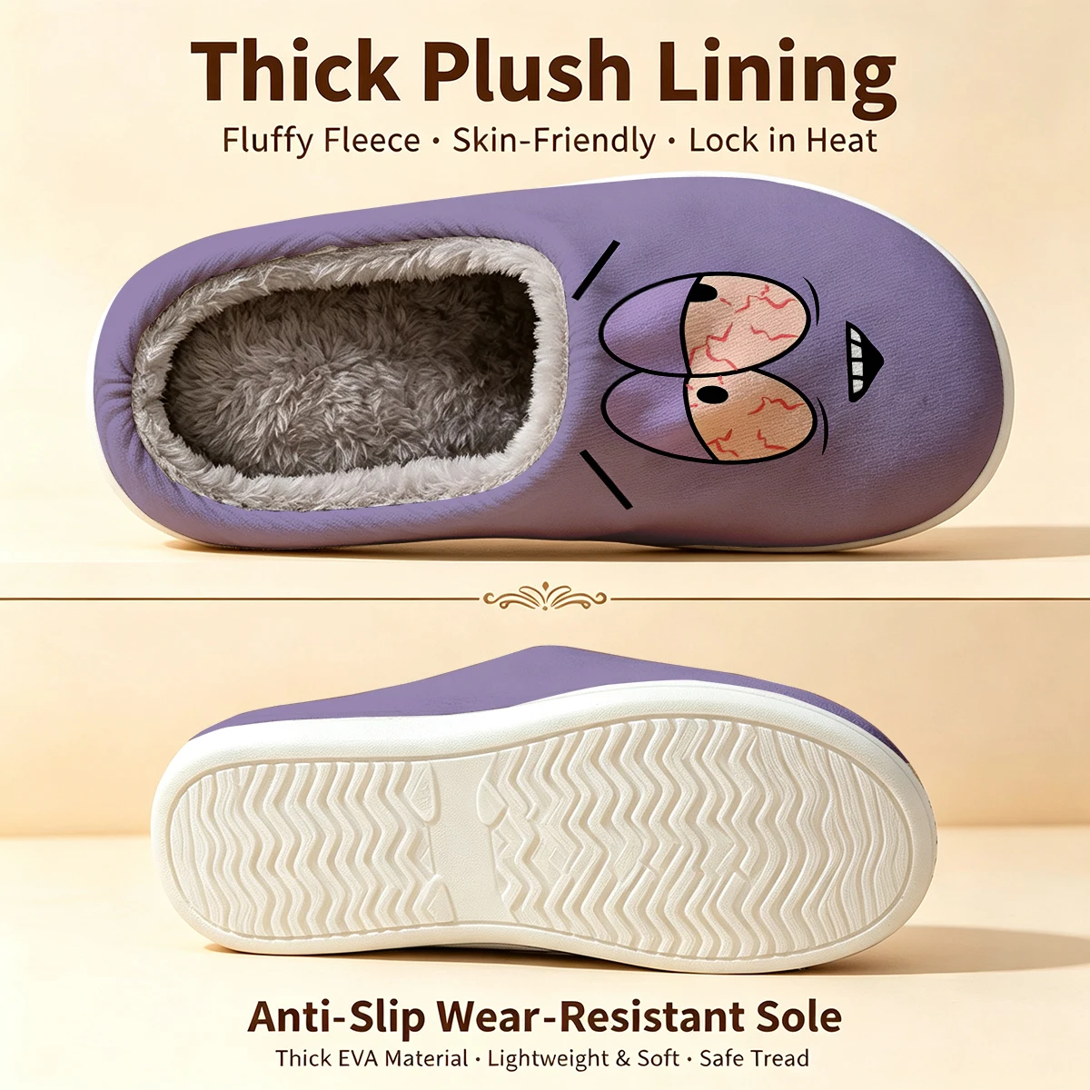Sleepy Eyes Christmas White Slippers Warm Plush Indoor Shoes Non-Slip Winter Slippers Family Holiday Gifts Soft view 6