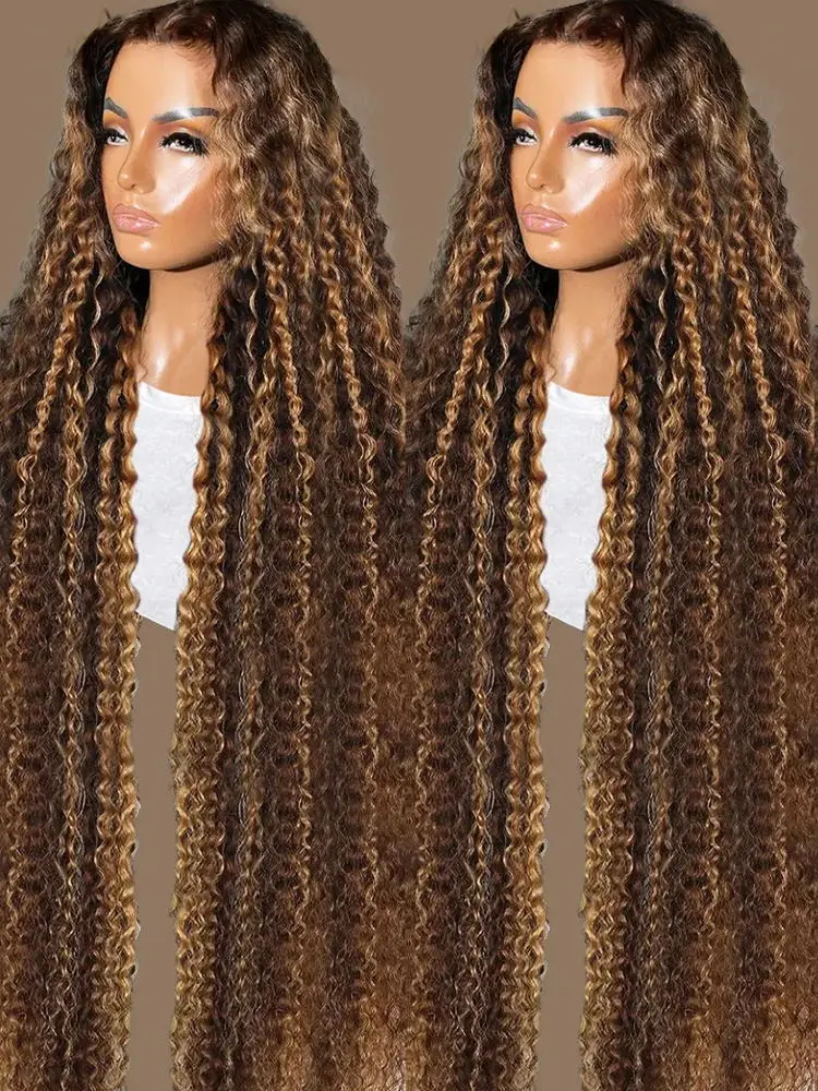 CEXXY 250% Wear and Go Glueless Wigs Highlight Ombre Curly Wigs Brown 13x4 HD Lace Frontal Human Hair Wigs Deep Water Wave Wigs