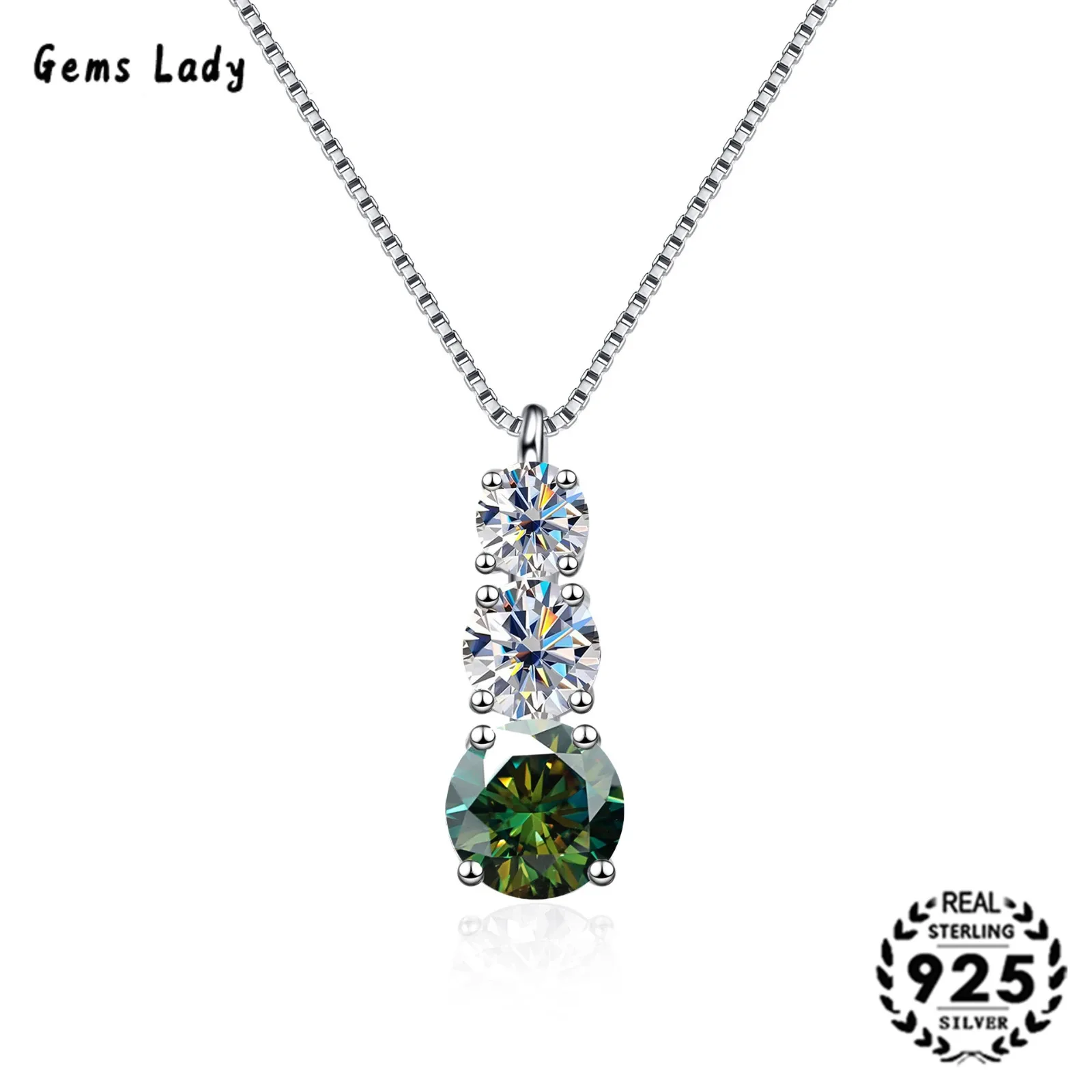 

Gems Lady Silver925 Moissanite Jumping Color Gemstone Pendant Box Necklace Women's Collarbone Chain, Gift For Wife ，Girlfriend