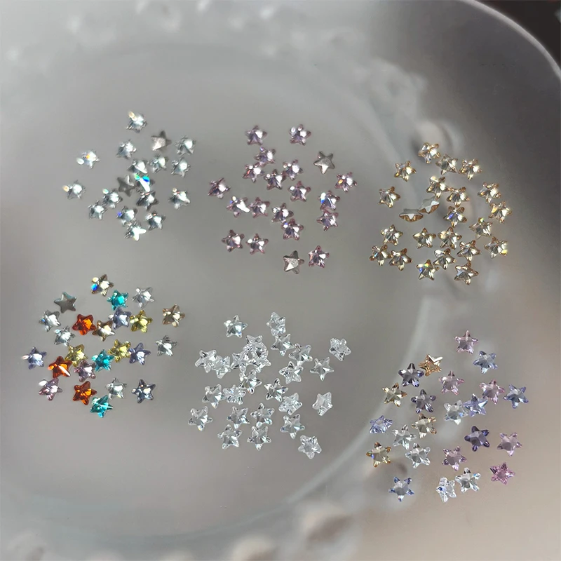 1Box 30Pcs Sparkling Pentagram Zircon Nail Charms Cute Minimalist Flatback Rhinestones 3mm Multi-color Mini Star Gems Nail Parts