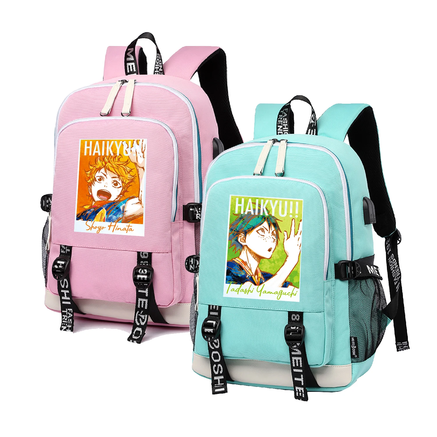 

Haikyuu!! VBC Cartoon School Bags Large Travel Backpack Pink Bookbag USB Charging Laptop Backpack Anime Women Shoulder Bags