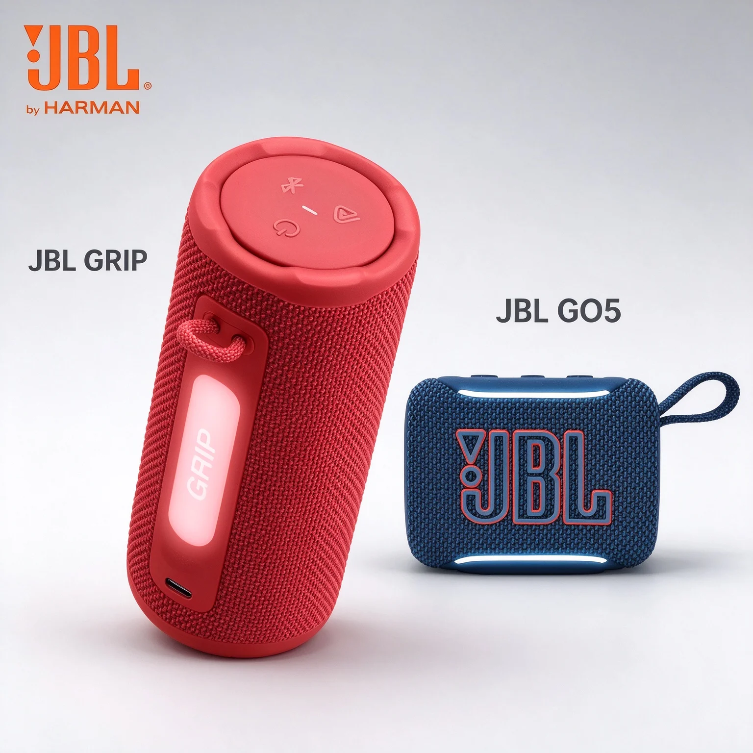 JBL GO5 & GRIP Bluetooth Speaker Pack, Vibrant Ambient Lighting, Palm Size, Stable Bluetooth for Indoor & Outdoor Use