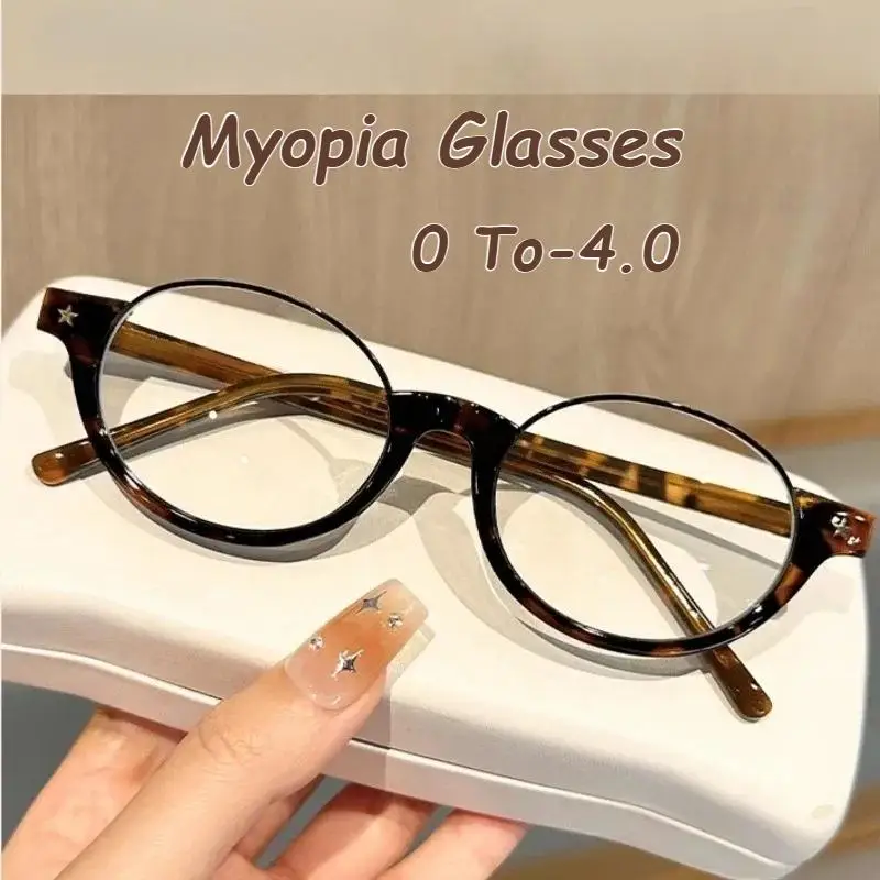 Neue Mode Retro Halb Rahmen Myopie Gläser HD Anti Blau Licht Erweiterte Gläser Rahmen Myopie Gläser-3,5-4,0