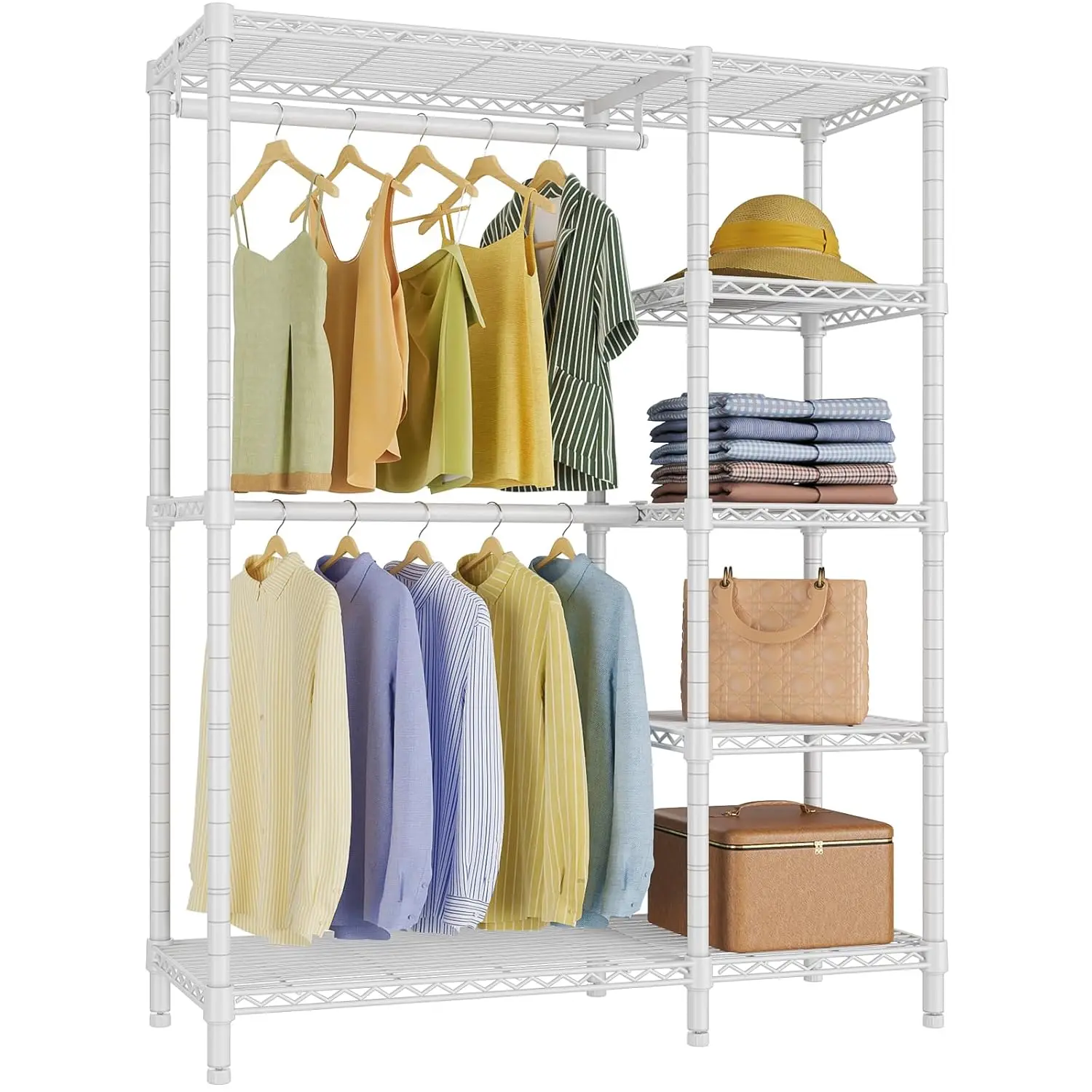V7 Garment Racks for Hanging Clothes Heavy Duty Clothes Rack with Shelves, Portable Closet Rack Metal Clothing, Customized