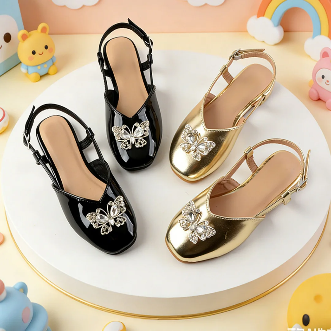 

Kids'Casual Shoes Sandals Butterfly Solid Color PU Leather Summer Shoes For Children Anti-slip Black Gold Shoes Size 25-32