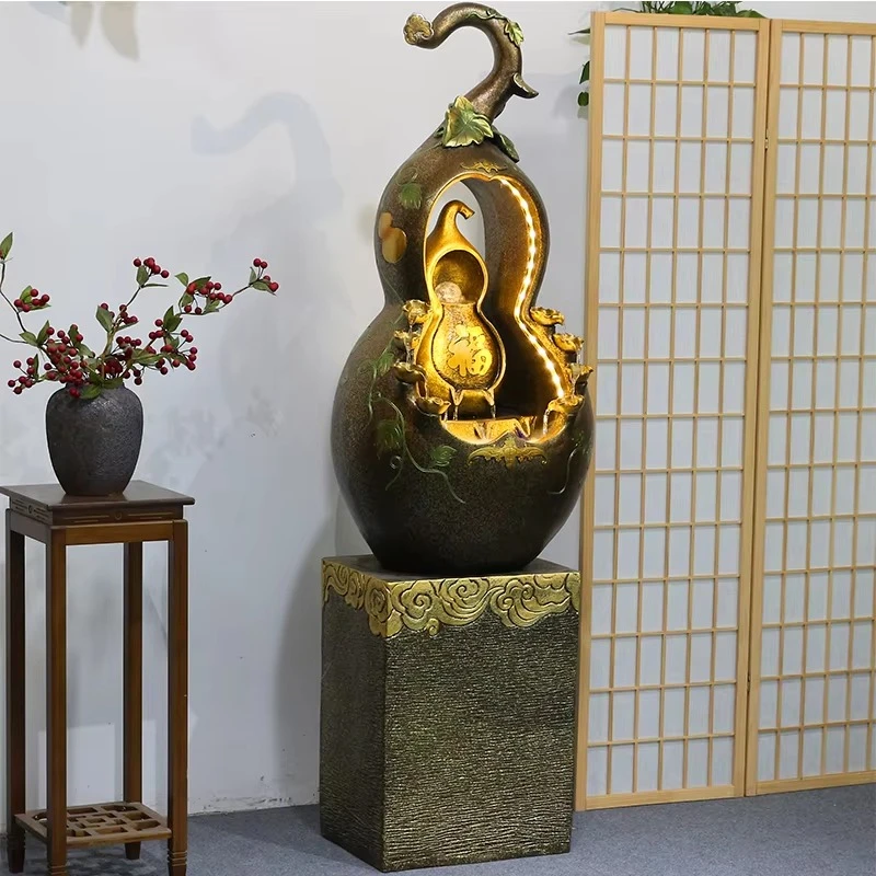 Gourd Chinese-style flowing water floor decoration, round feng shui wheel, living room, wealth attraction, foyer