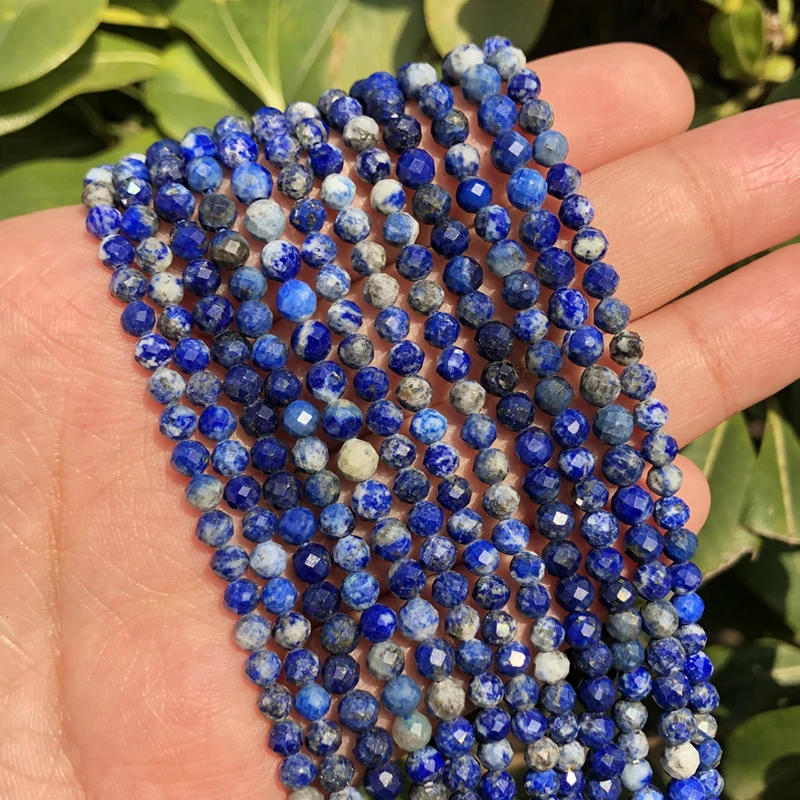 AA Natural Lapis Lazuli Bead Faceted Blue Stone Round Loose DIY Beads for Jewelry Making Handmade Bracelet 15inch 2/3/4mm