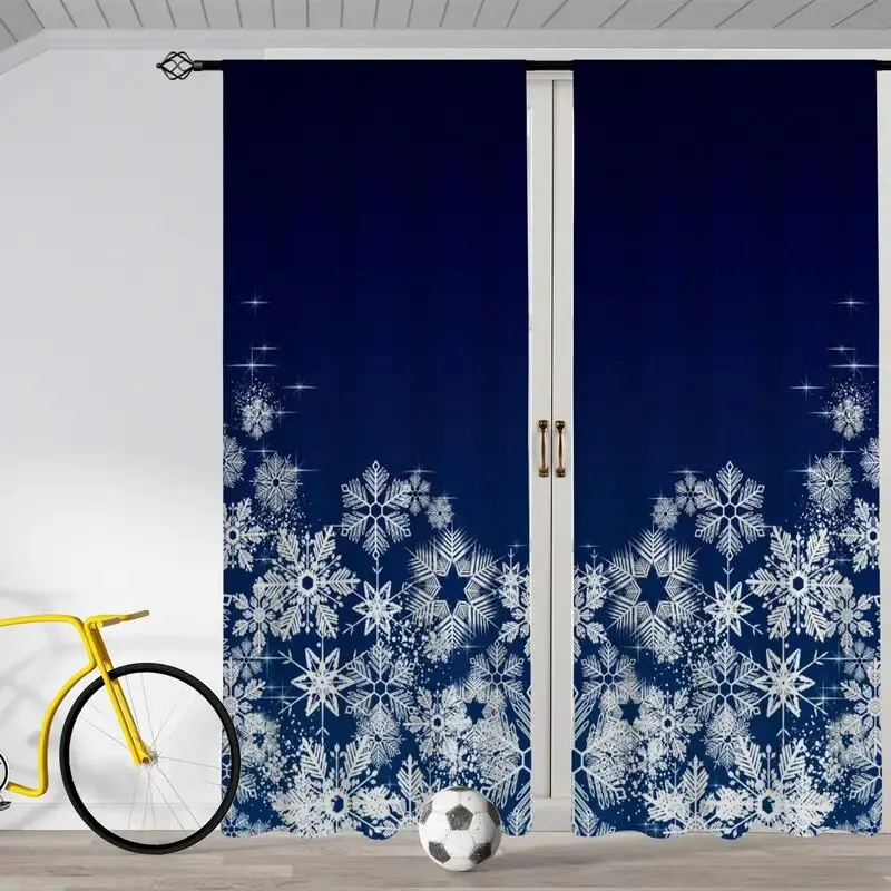 ستائر مطبوعة على شكل ندفة الثلج الزرقاء لعيد الميلاد، ستائر حقيبة عمودية، 42*84، غرفة النوم وغرفة المعيشة، ديكور المنزل، ديكور الغرفة