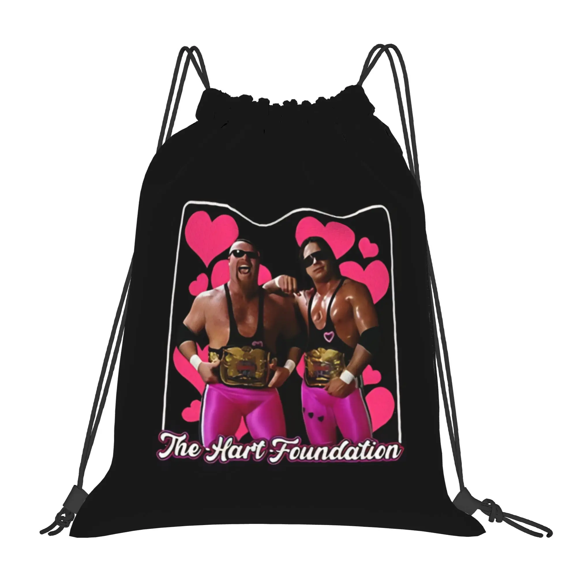 B-Bret Hart fighter silhouette Portable Travel Riding Gym Drawstring Storage Sporty Backpacks