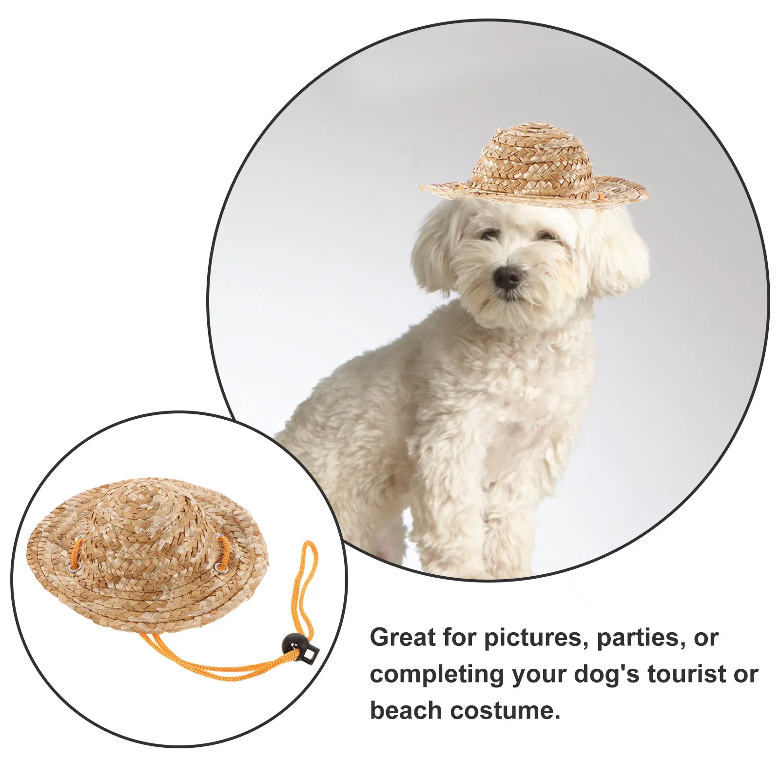

Pet Sombrero Straw Hat Adjustable Hawaii Garden Sun Protection for Small Dogs Puppy Cats Size L Breathable Comfortable