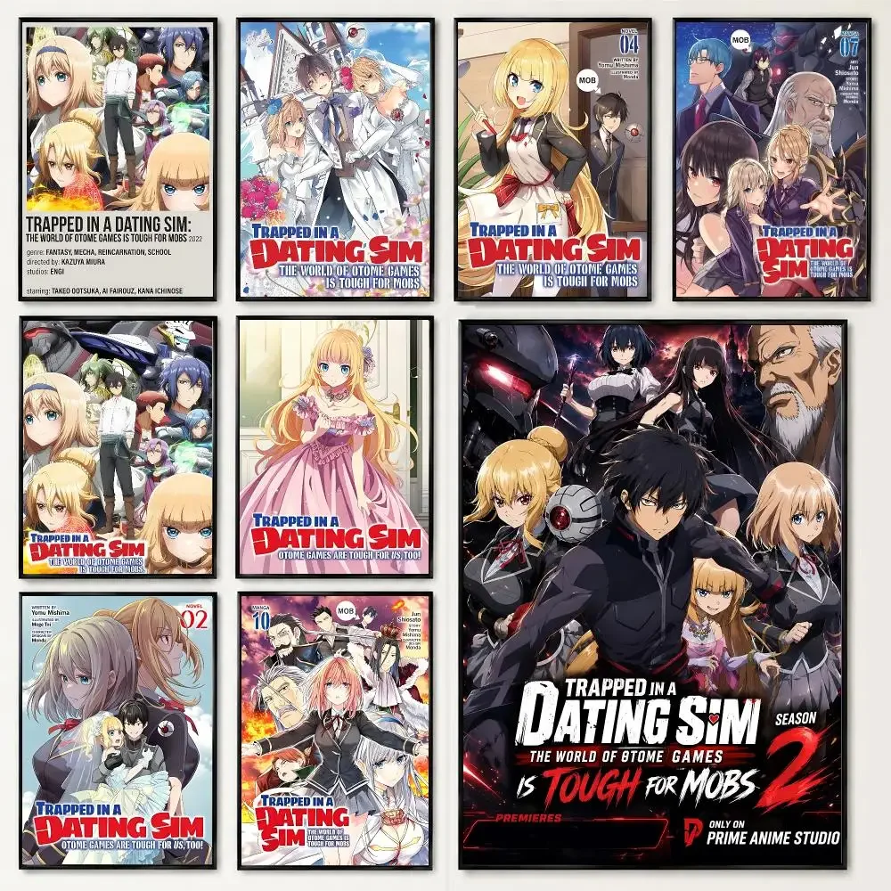 anime Trapped in a Dating Sim HD Poster Black and White Simple Home Decor for Living Room Bedroom Corridor and Gift Giving