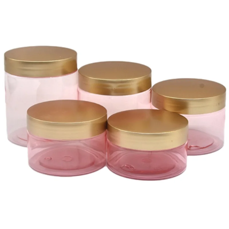 Packing Empty Clear Pink Plastic Bottle Jar Gold Lid With White Pad 100G 120G 150G 200G 250G Portable Refillable Container 20Pcs