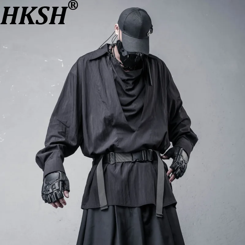 

HKSH Dark Style Pile Collar Fake Two-Piece Design Long Sleeve Shirt Spring Autumn New Man Tide Chic Ins High Street Tops HK11941