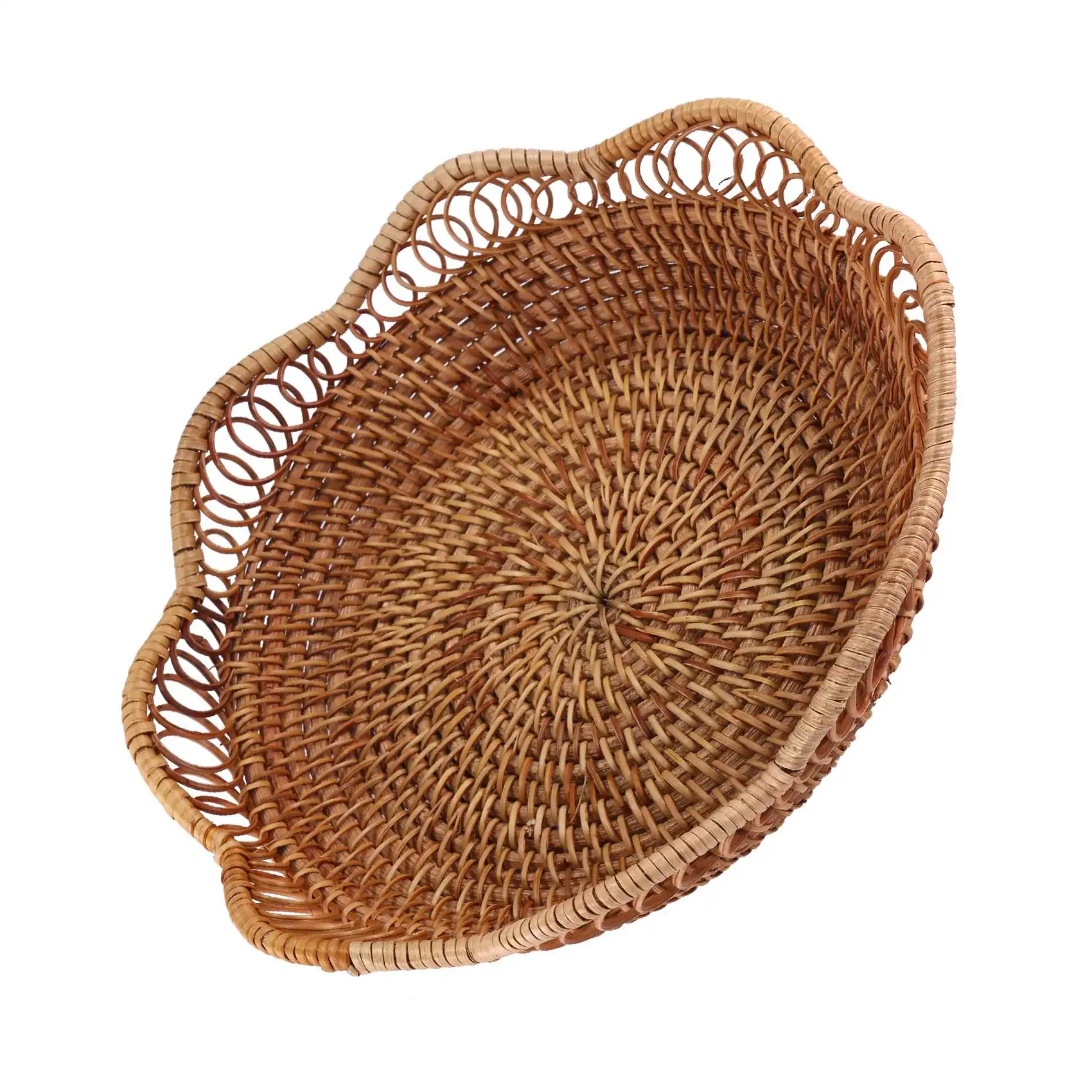 Hand-Woven Rattan Storage Basket Fruit Basket Wicker Woven Tray Restaurant Small Container Home Decoration S-23X5.5cm