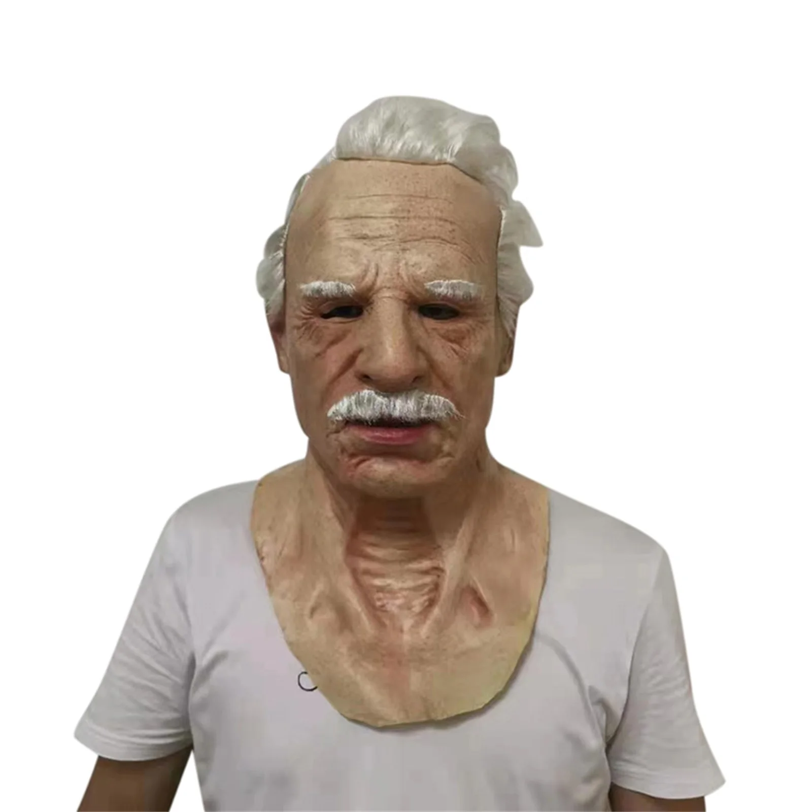 Halloween Old Man Facewear with Wig and Beard Realistic Wrinkle Full Head Headgear