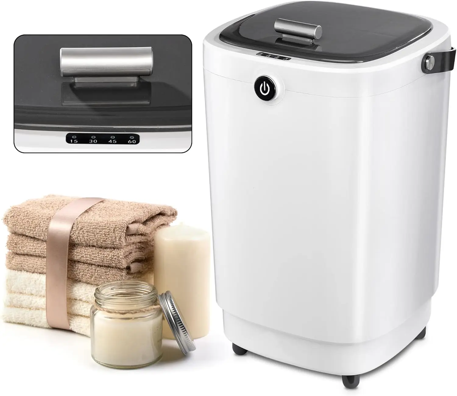 

Large Portable Towel Warmer for Bathroom, Heats Two Oversized Towels with Timer and Auto Shut-Off, Grey