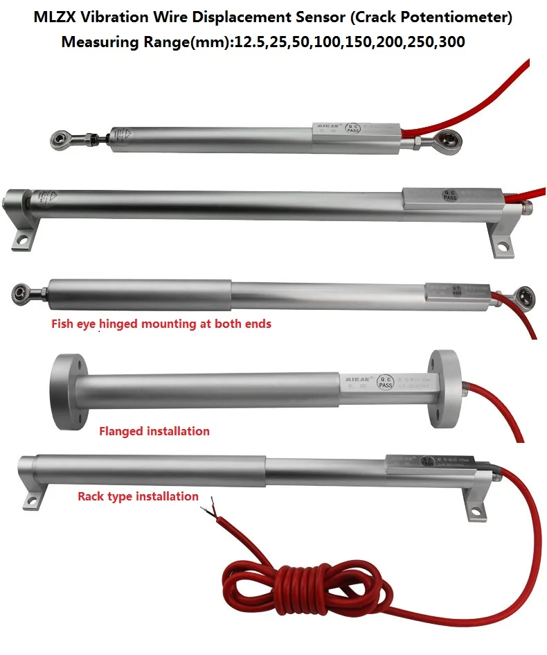 Miran MLZX Vibrating Chord Displacement Sensor Fracture Meter Deformation Settlement Crack Gauge Vibration Wire Transducer