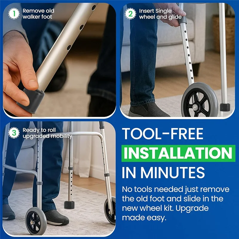 AS60-1 Pair Walker Wheel Walker Wheels And Walker Feet Walker Caster Wheel Replacement Feet Parts Rollator