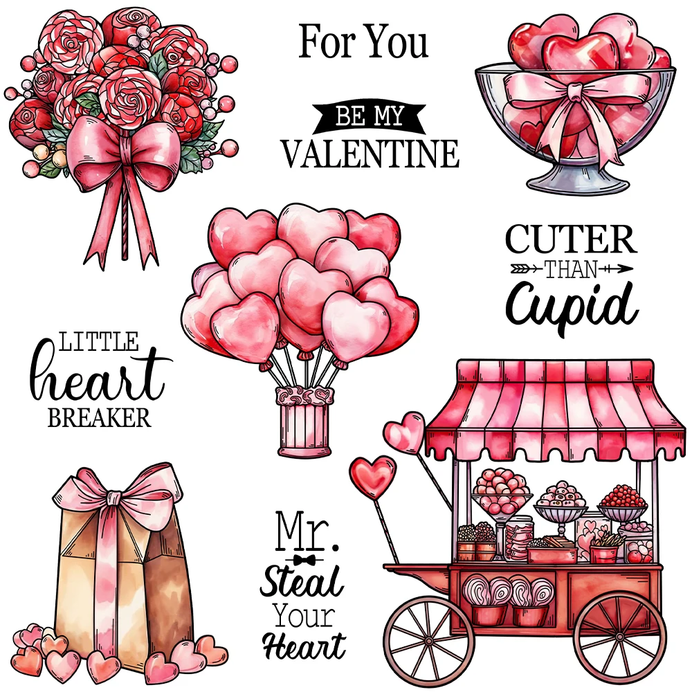 Mango craft Valentinstag Dekor klare Briefmarken Rosen Luftballons DIY Scrap booking liefert Silikons tempel für Karten alben Liebes geschenke