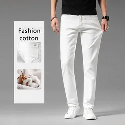 Luxury Men's White Slim Jeans Spring Summer New 98% Cotto Stretch Fashion Casual Male Clothes Straight Denim Trousers