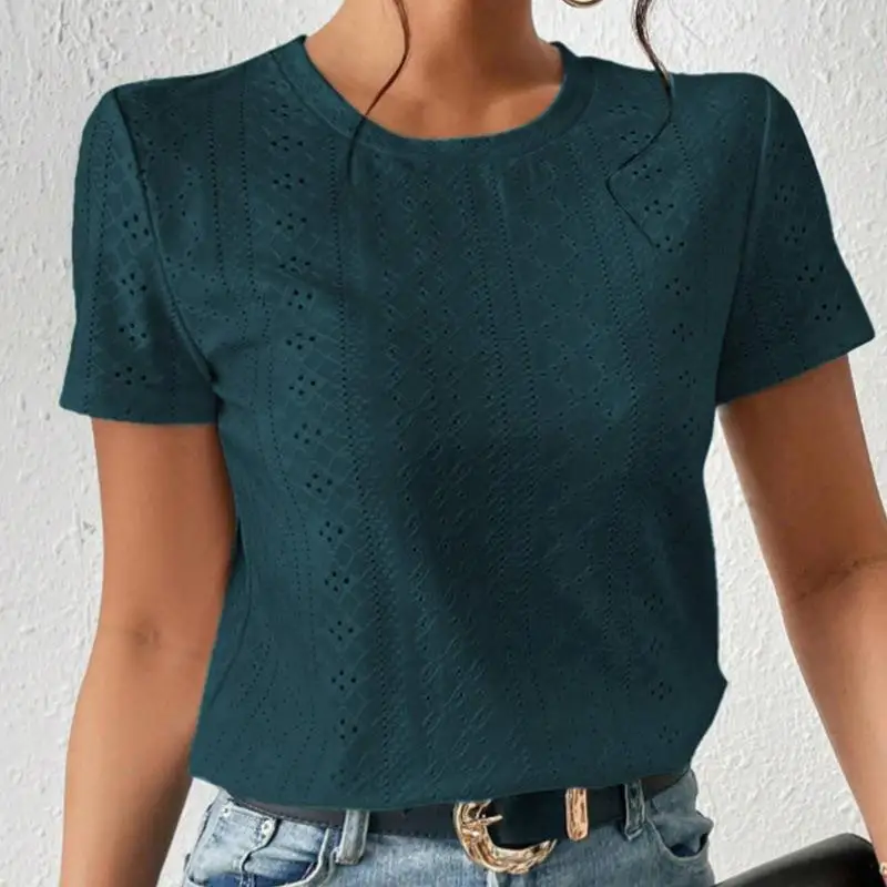 Dames afslankend uitgehold ort Sve T-shirt woon-werkverkeer Sle polyester spandex mix casual top met bloemenpatroon