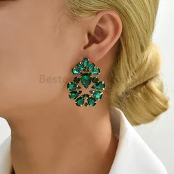 Fashion Multicolour Crystal Earrings For Women Luxury Elegant Design Ear Studs Geometric Charms Jewelry Accessories Banquet Gift