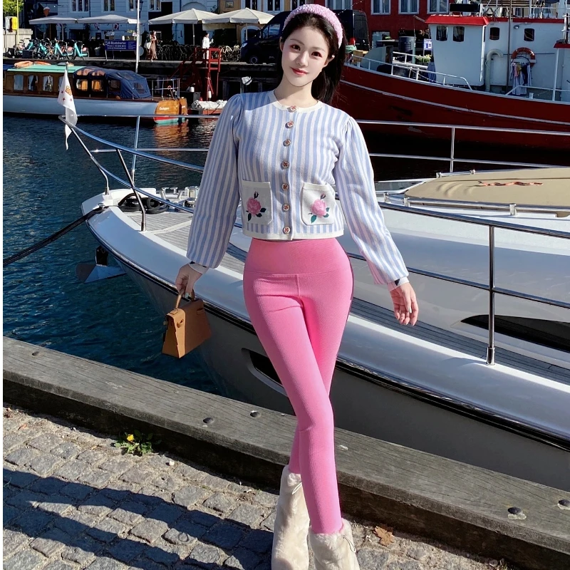 

Корейский шикарный вязаный кардиган с круглым вырезом и принтом для женщин, повседневные базовые кардиганы с длинными рукавами, осенние винтажные трикотажные топы